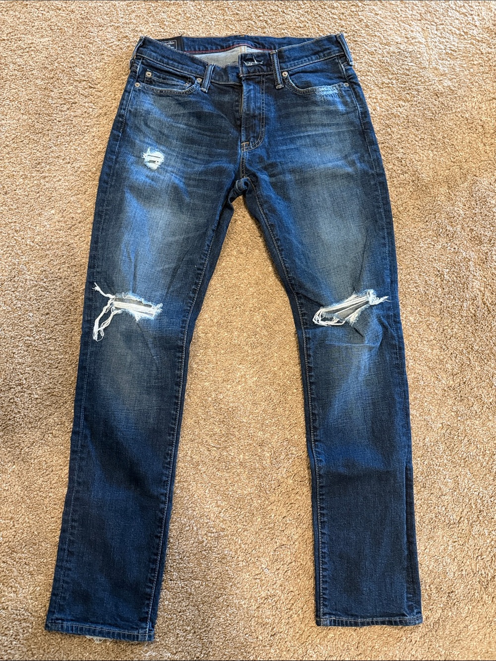 Abercrombie & Fitch Men's Dark Blue Slim Straight Distressed Jeans